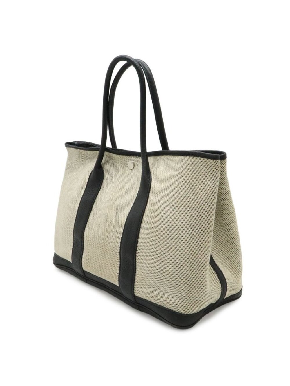 Hermes Garden Party PM Tote Canvas Leather Off White Black Silver - Picture 2 of 8